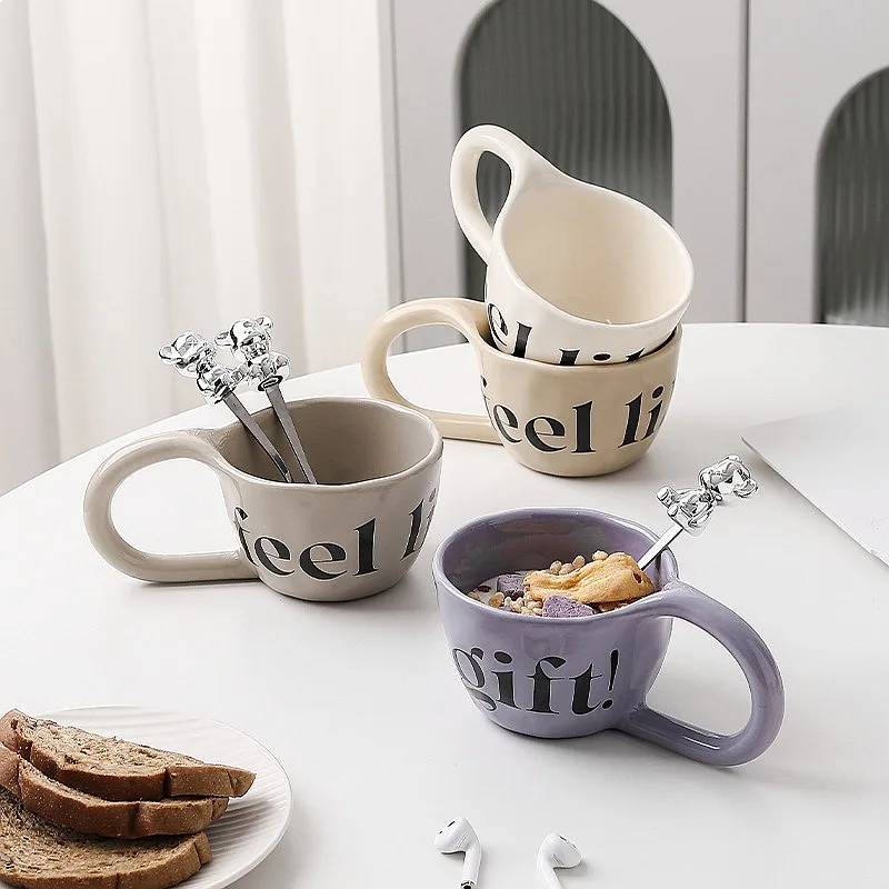 Cross Border Ceramic Mug High Appearance Breakfast Cup Coffee Cup White Porcelain Couple Water Cup Afternoon Tea Drinkware Gift