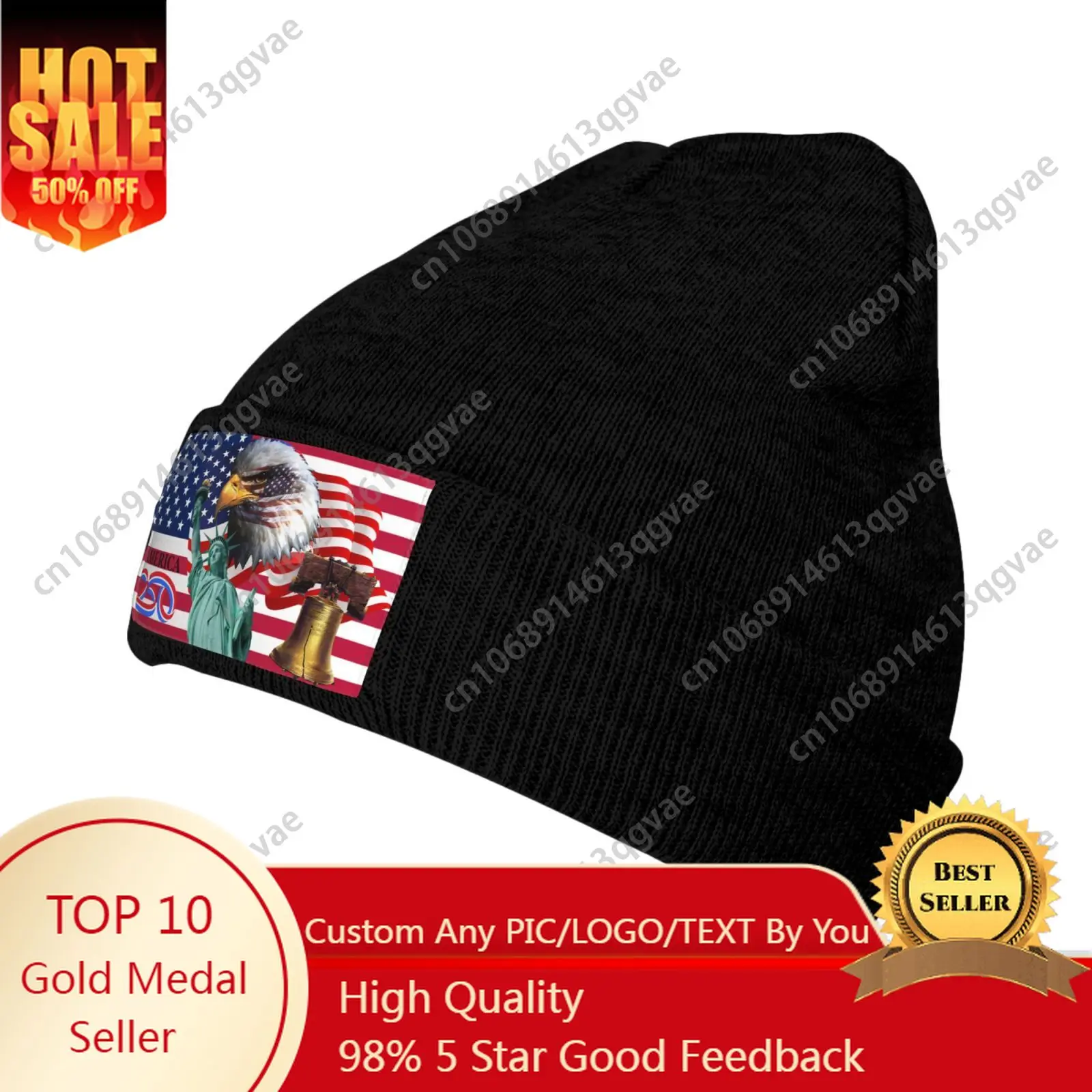 

America 250 Customized Knitted Hat Winter Beanie Hats Men Warm Knit Cuff Beanie Skull Caps for Adult Women Lightweight