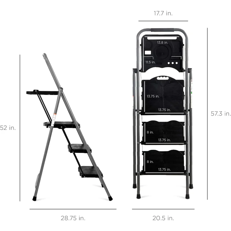 Best Choice Products 3-Step Ladder with Tool Tray, Portable Folding Wide Anti-Slip Step Stool, Hand Grip for Home and Office
