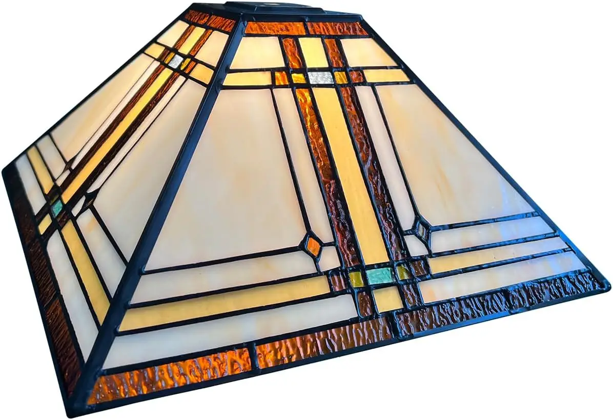 

Tiffany Lamp Shade 12 Inches Wide Accessories Replacement Cream Mission Style Stained Glass Lampshade Only for Table Lam