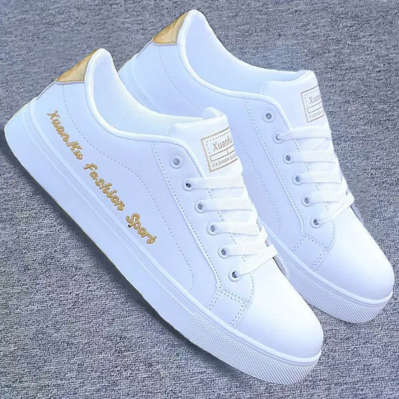 New White Shoes for Men Summer Brand Men Breathable Lace-up Casual Shoes Men's Low-top Vulcanized Shoes Youth Flat Sneakers