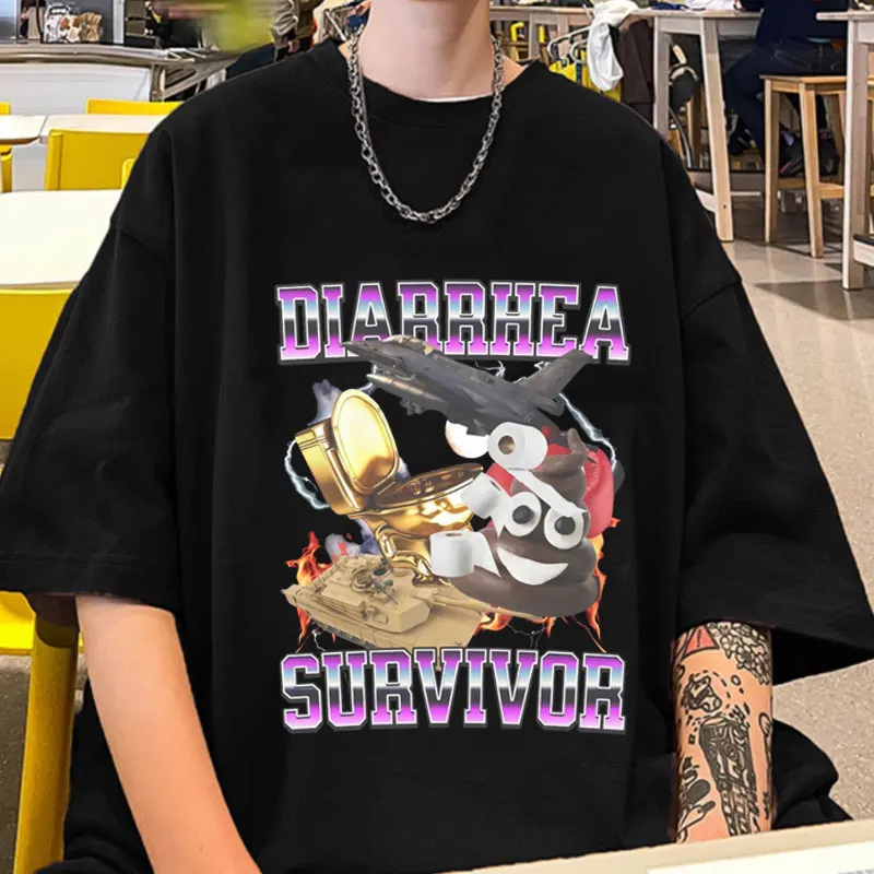 

Diarrhea Survivor Funny Meme Graphic T Shirts Men's Women's Fashion High Quality Cotton Oversized T-shirt Vintage Aesthetic Tees