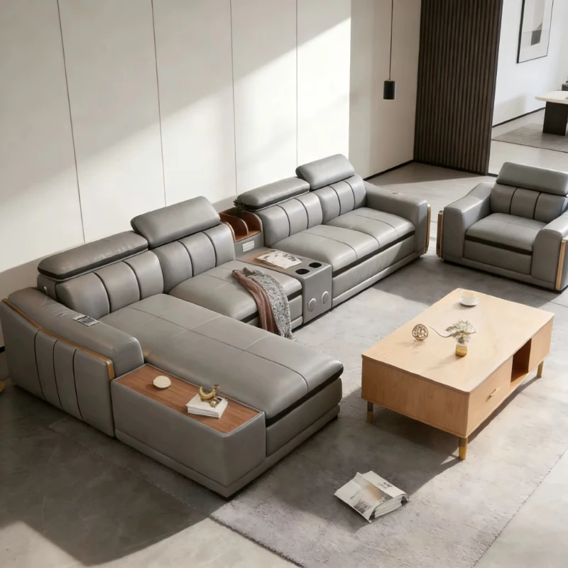 

Light luxury light gray modern combination sofa high-quality selected Bluetooth speaker intelligence