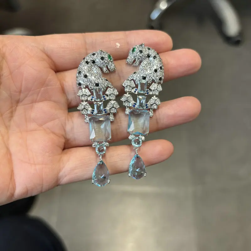 Bilincolor Fashion Light Blue Cubic Zirconia  Animal Leopard Earrings