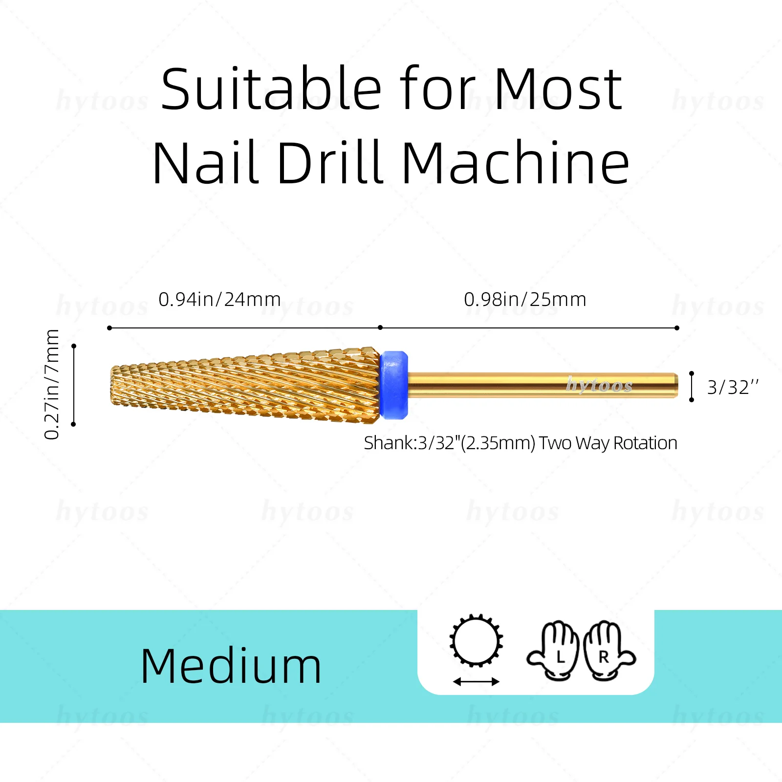 HYTOOS Gold 5 in 1 Nail Drill Bits 24mm Long  Tapered Carbide Nail Bit Electric Manicure Grinding Accessories Gel Removal Tools