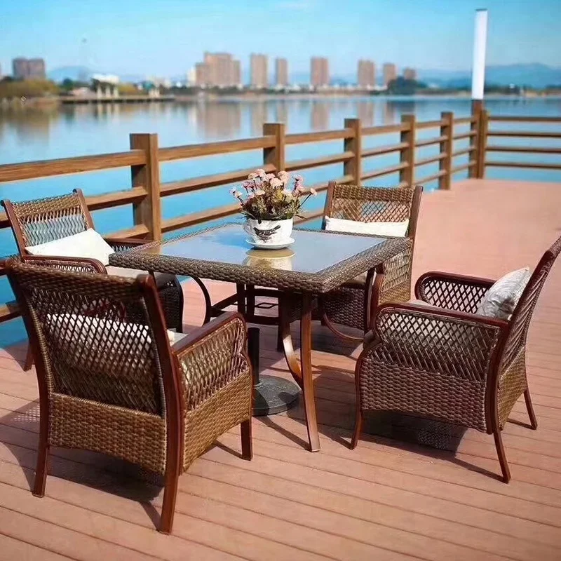 Traditional Outdoor Patio Garden Furniture Rattan Wicker Dining Table Set 6 Chairs