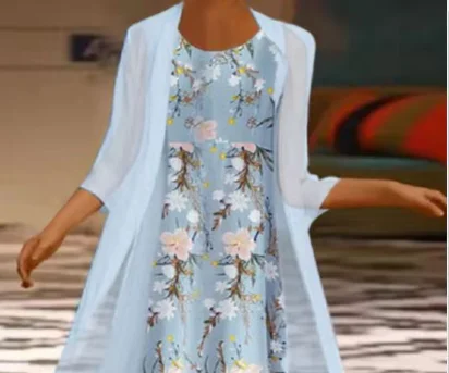 Women\'s Elegant Loose Printed Cardigan 2 Piece Dress Autumn New Female Fashion Floral Print Straight Long Dresses For Women Set
