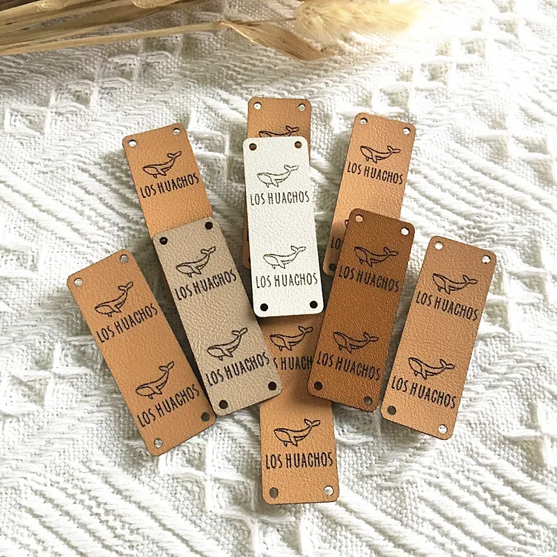 50pcs Personalized Sewing leather Tags Center fold Garment knitting labels with logo text Custom handmade clothing Crochet label