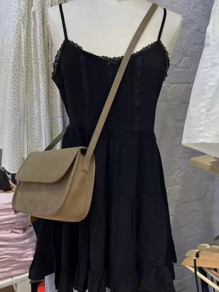 블랙 레이스 트림 a 라인 드레스 여성 새로운 탄성 허리 v 넥 민소매 미니 드레스 streetwear 빈티지 세련된 짧은 vestidos y2k