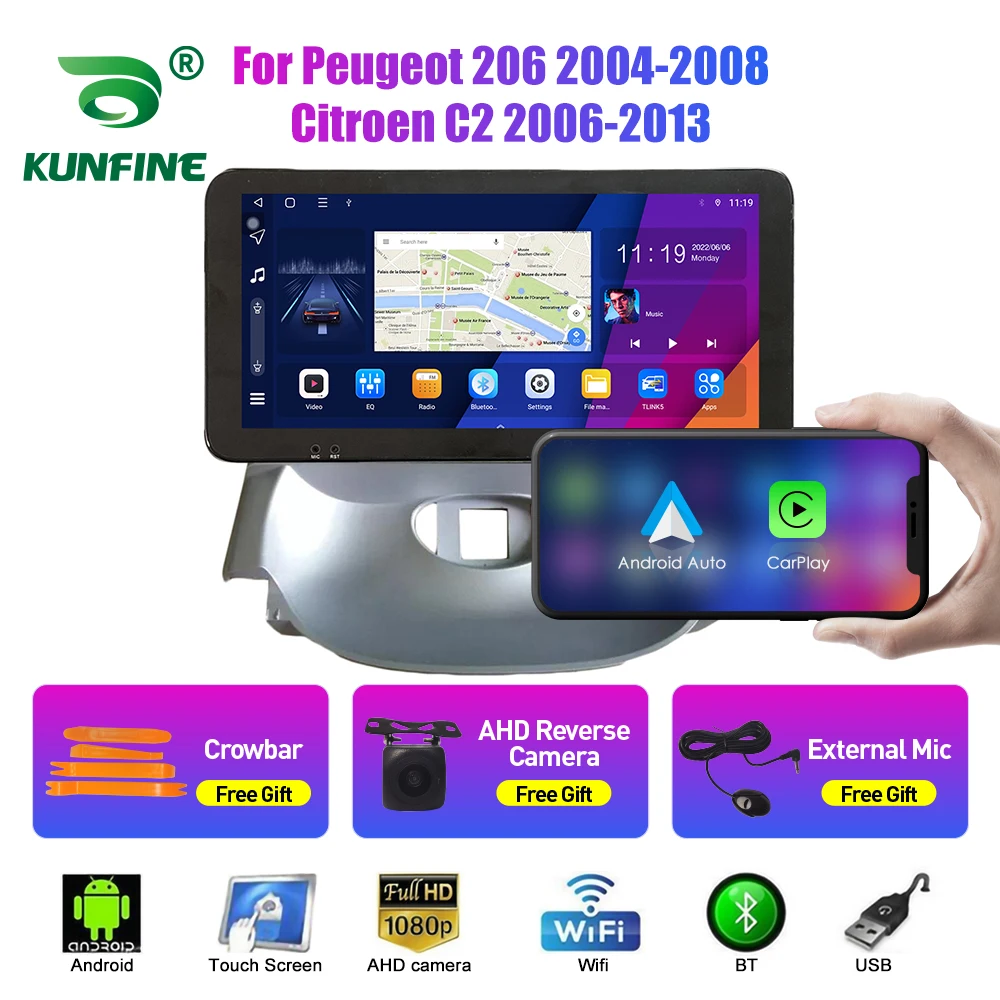 

Автомобильный радиоприемник 10,33 дюйма для Peugeot 206 2004-2008 2Din Android Восьмиядерный автомобильный стерео DVD GPS навигатор плеер QLED экран Carplay