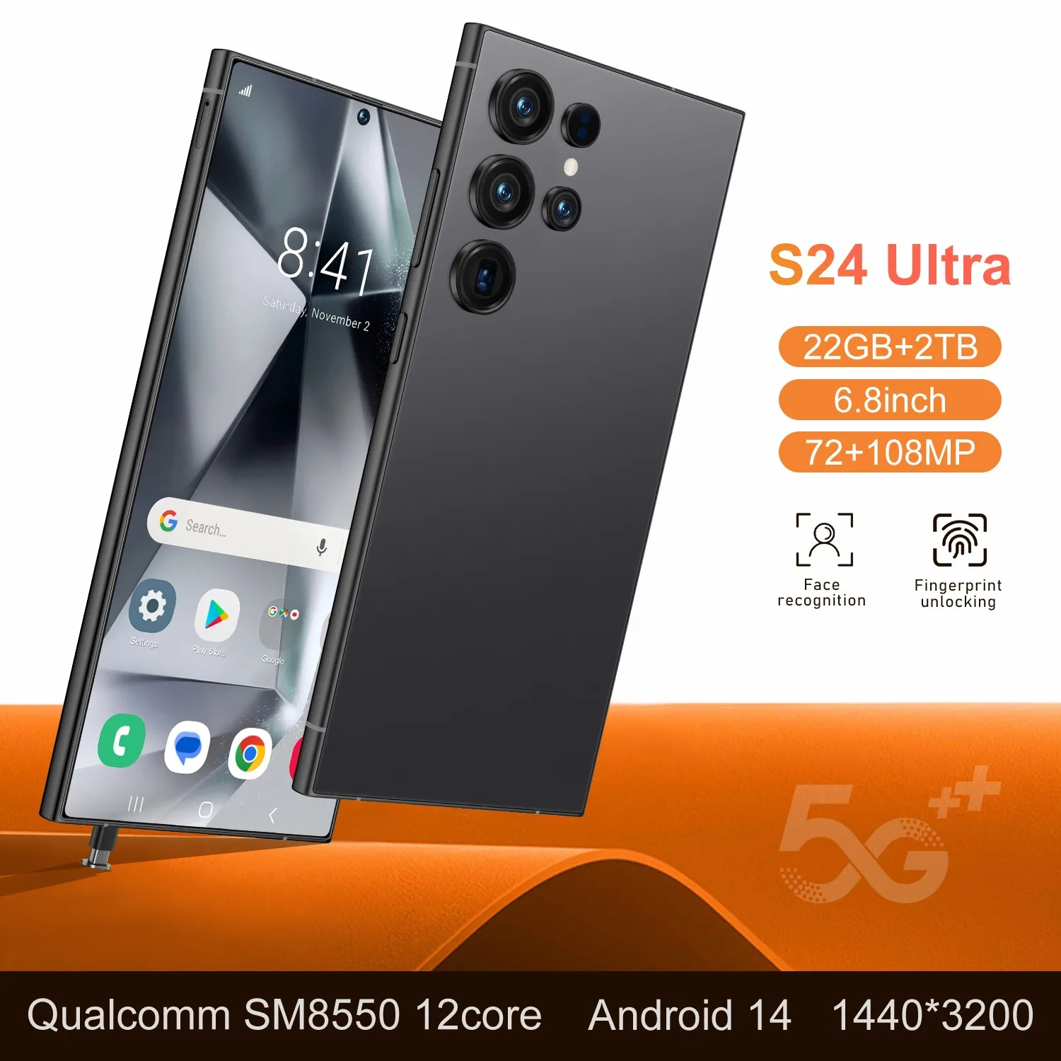 Original S24 Ultra Smartphone Android 5G Dual SIM 8000mAh Unlocking 6.8 Inch Display 108 Million Pixel Expandable Cellphone