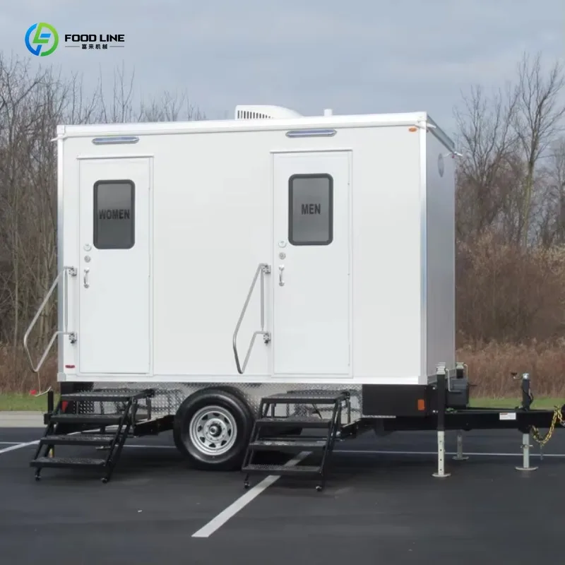 Customized portable shower and movable toilet trailer steel flat design with chinese wooden box for public use