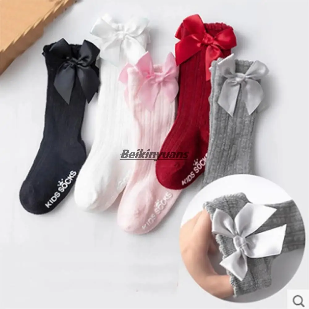 Kids Girls Socks Bow Knee High Hollow Out Long Socks Newborn Cotton Princess Children Socks Knee High non-slip sokken