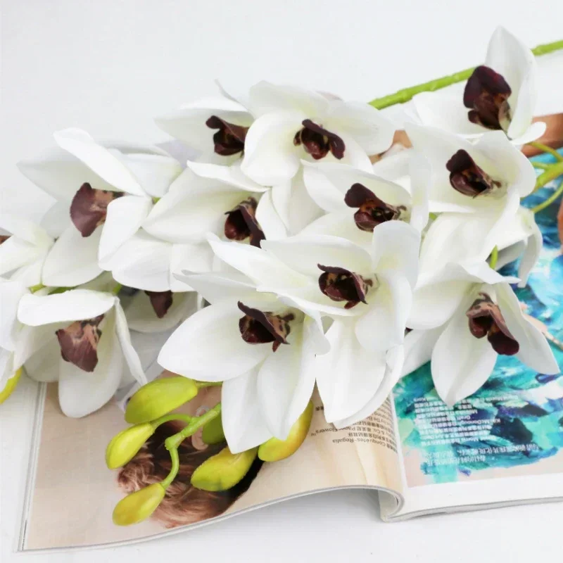 90cm Simulation 11 Heads New Zealand Cymbidium Branch Wedding Decor Real Touch Flowers Auditorium Decoration Artificial Flower