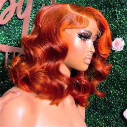 180% Density Ginger Orange Body Wave Bob Wig 13x4 Lace Frontal Bob Human Hair Wigs For Women Brazilian Remy Straight Wig On Sale