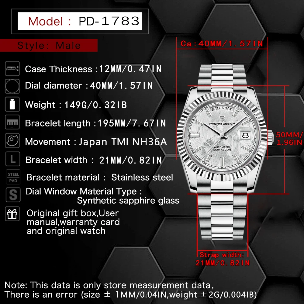 2023 New PAGANI DESIGN DD40 Mens Watches Mechanical Automatic NH36A Watch For Men Luxury Sapphire Mirror Waterproof Sports Gift