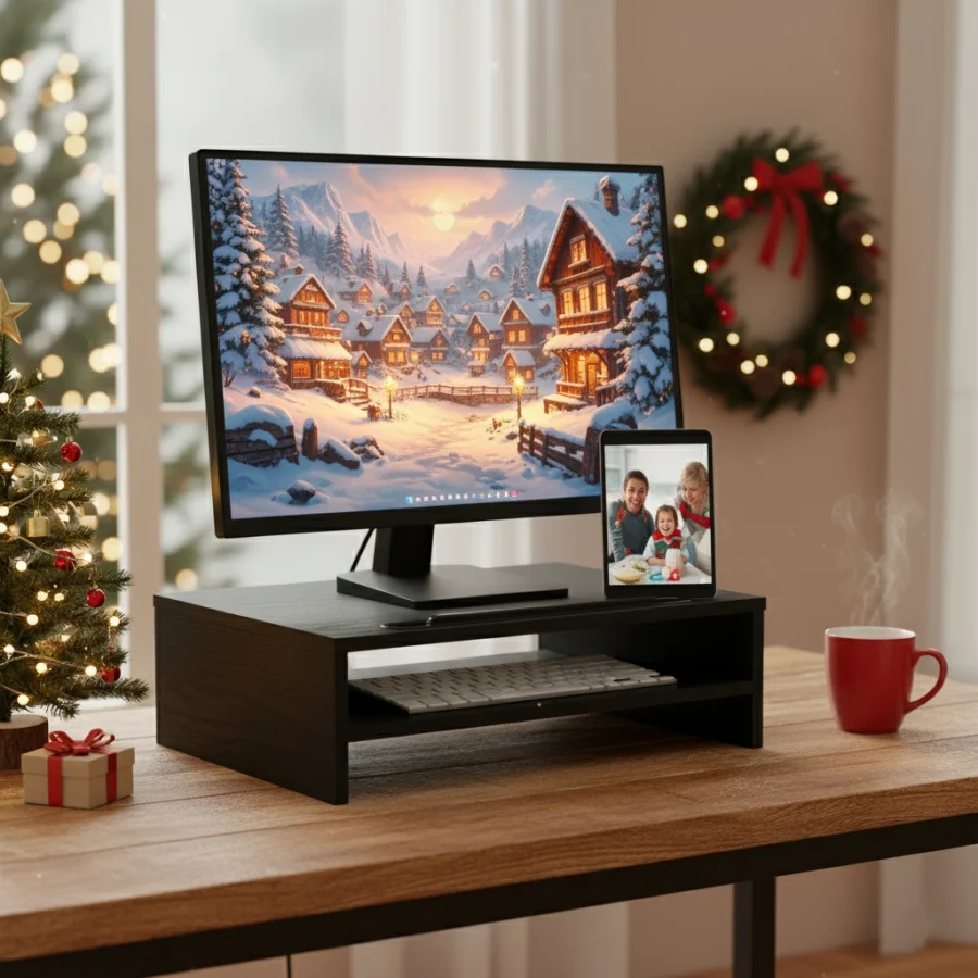 

Двухуровневая деревянная подставка для монитора с полкой для хранения - эргономичный настольный органайзер с компактным дизайном, прочная конструкция в форме буквы А