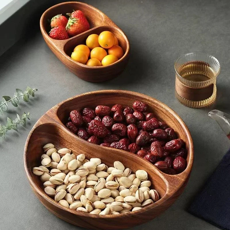 Wooden Food Tray Snack Tray Solid Wood Tableware Table Storage Deluxe Tea Tray Nuts Dessert Tea Ceremony Container