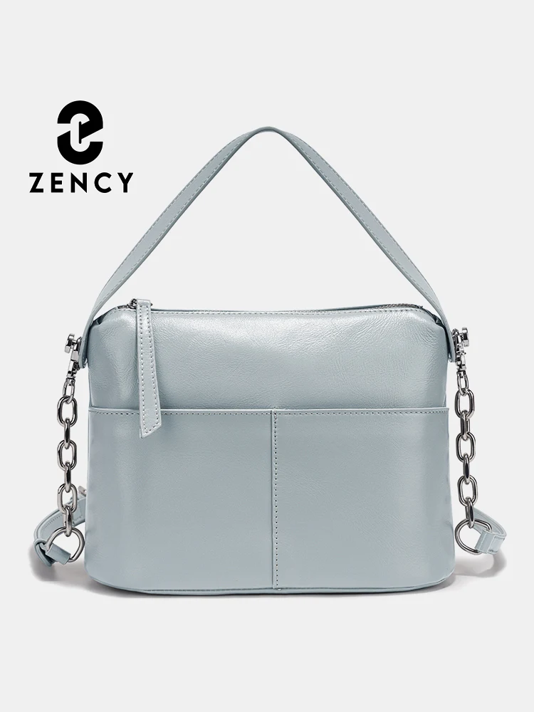 

Zency 2025 Acrylic Chain Handbag Soft Leather Shoulder Top-Handle Women's Fashion Designer Crossbody Bag Two Open Front Pockets