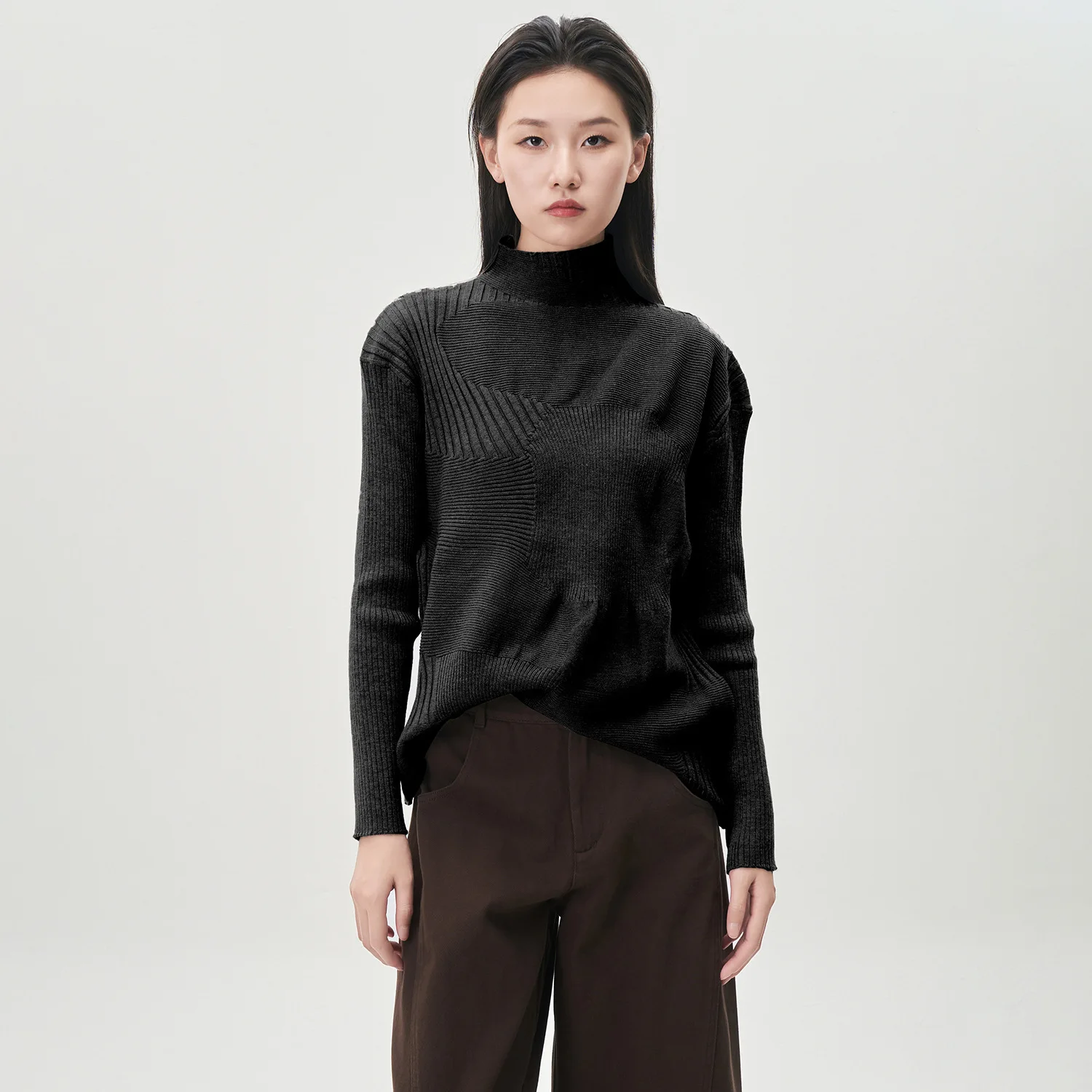 

Miyake Pleated Winter New Cashmere Sweater Women's Half High Neck Base Sweater Irregular Pleated Knitted Sweater Solid Color Top