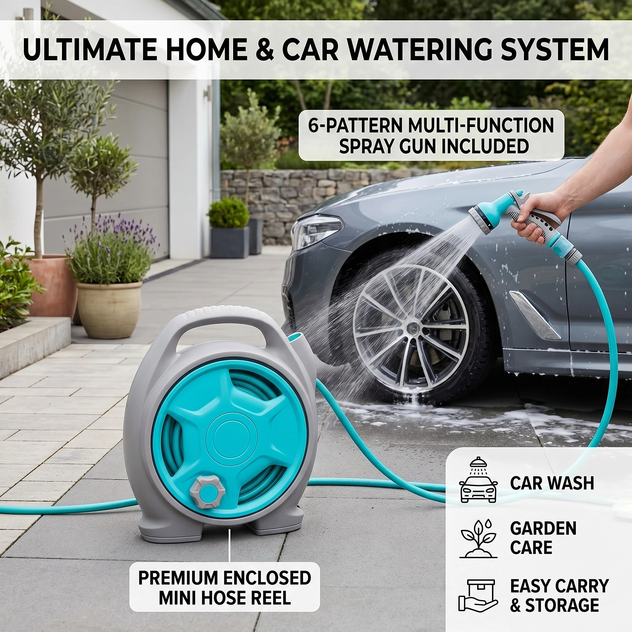 1pc Mini High pressure Water Hose Set With Storage Rack Portable High Pressure Water Gun For Home Gardening Car Floor Cleaning