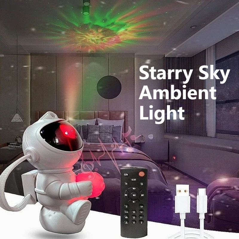 Galaxy Projector Ambient Light Astronaut Shaped Ambient Light Galaxy Light Projector Bedside Decoration Lamp Kids Birthday Gifts