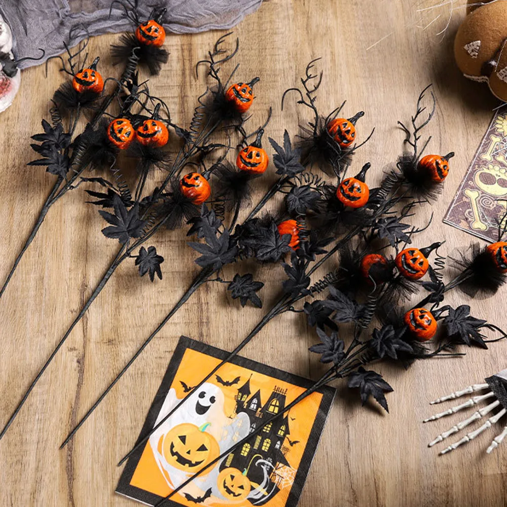 

1Pc Pumpkin Maple Leaf Floral Stems Halloween Ornament Branches for Home Indoor Party Vase Arrangement Decoration