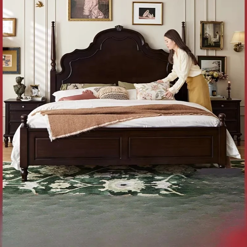 

French retro all solid wood bed American 1.8 meter master bedroom wedding bed