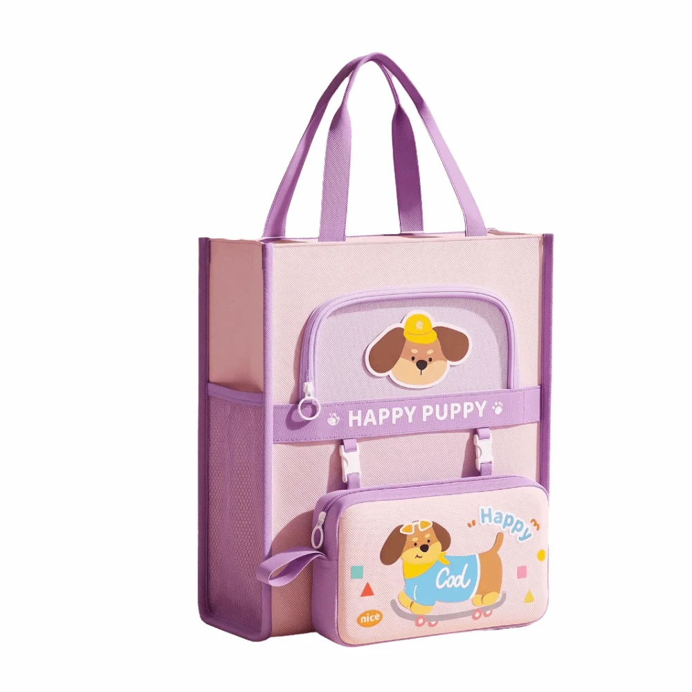 Cartoon Tote School Bag Cute Dog Kawaii Book Storage Bag Detachable Pencil Bag Oxford Cloth Tutorial Bag for Students