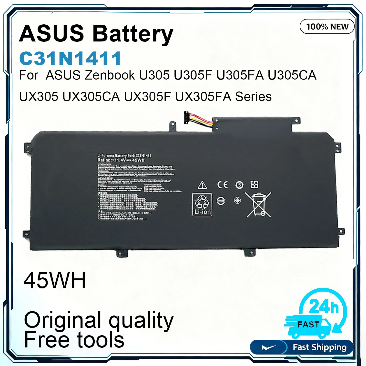 New C31N1411 Laptop Battery For For ASUS ZenBook UX305 UX305F UX305FA UX305C UX305CA U305 U305F 0B200-01180000 11.4V 45Wh