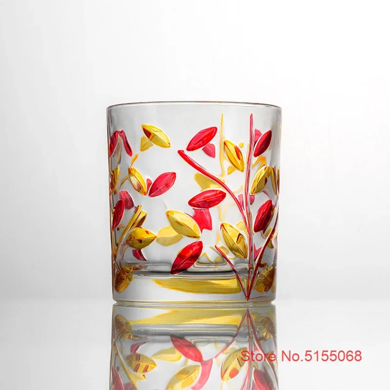 Design By Zecchin Murano Italy Art Multi-Color Glass Liquor Tumbler Colorful Relief Hand Painted Leaf Whiskey Cup Wine Glasses