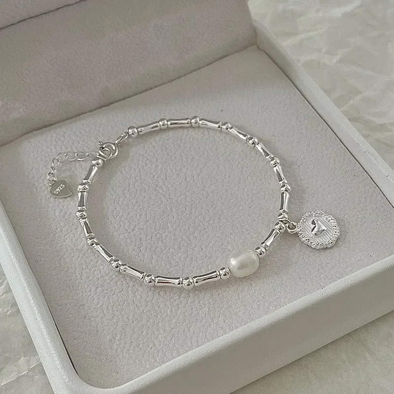 Bracelet en argent regardé 925 pour femme, perles partielles, nœuds simples, bijoux de fête de mariage, cadeaux d'anniversaire pour fille, mode