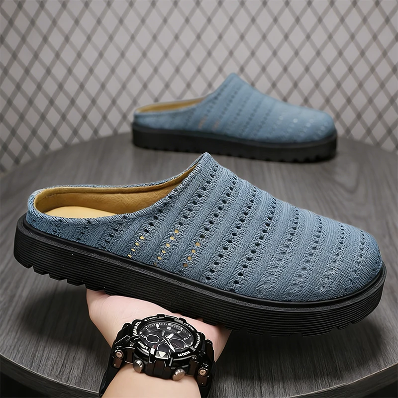 

Мужские повседневные тапочки без шнурков, летние, с мягкой подошвой, дышащие, легкие, для прогулок на улице, модные молодежные спортивные полутапочки