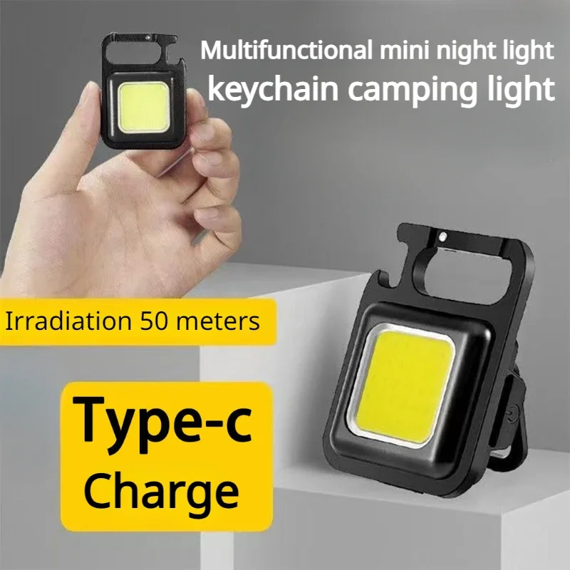 Sterk Licht Draagbaar Werklicht Mini Sleutelhanger Kampeerlamp Multifunctionele Cob Oplaadbare Noodverlichting Buitenshuis