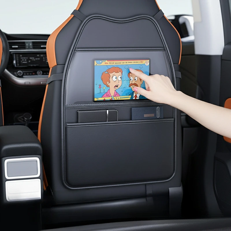 مقعد السيارة المضادة للركلة وسادة جلدية السيارات المقعد الخلفي معلقة حامي غطاء مع التخزين المنظم جيب باد لملحقات الأطفال #1