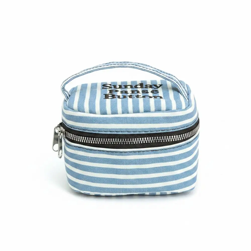 Multi-functional Blue White Striped Square Storage Box Handheld Zipper Design Makeup Bag Small Cosmetic Pouch Home Travel