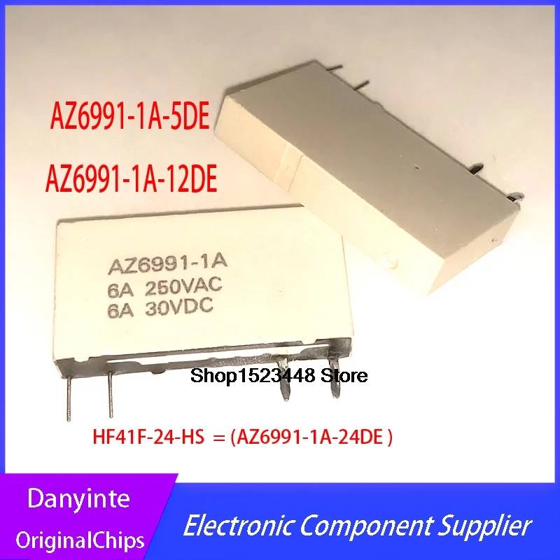 New 5Pcs/LOT AZ6991-1A-5DE  AZ6991-1A-5  AZ6991-1A-12DE   AZ6991-1A-12  6A 24VDC 4PIN   HF41F-24-HS = AZ6991-1A-24DE 