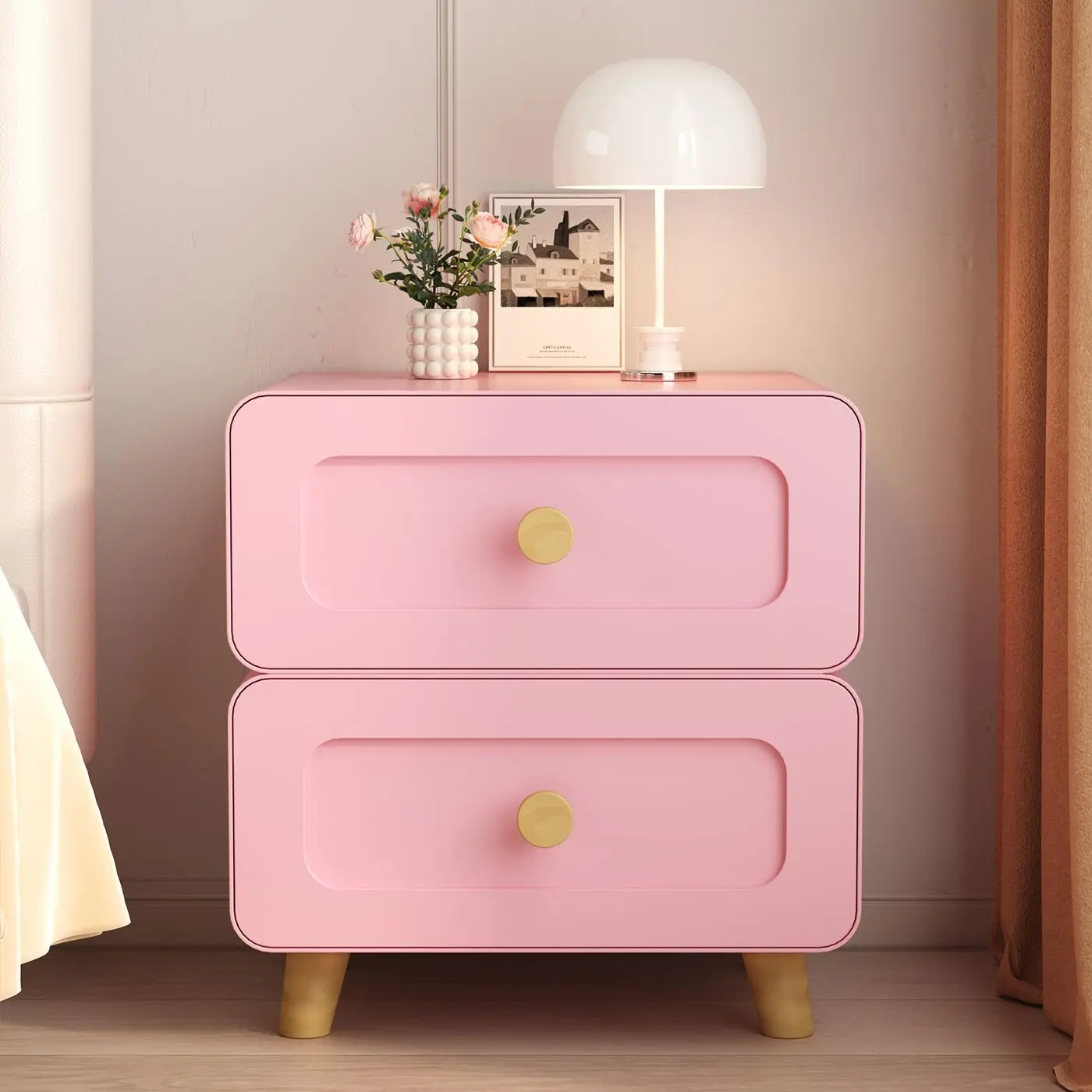 โมเดิร์นมินิโต๊ะข้างเตียงห้องนอนขนาดเล็กInsลมตู้เก็บของข้างเตียงHome Space Saving Design