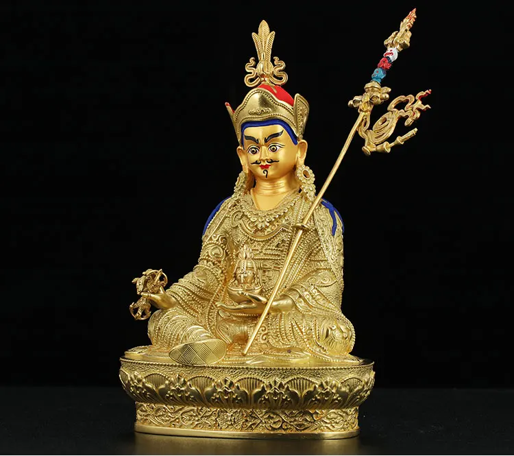 

21CM # High grade GOOD Buddha -HOME Hall efficacious Protection Gold-plated Guru Padmasambhava buddha Buddhist Tantra statue