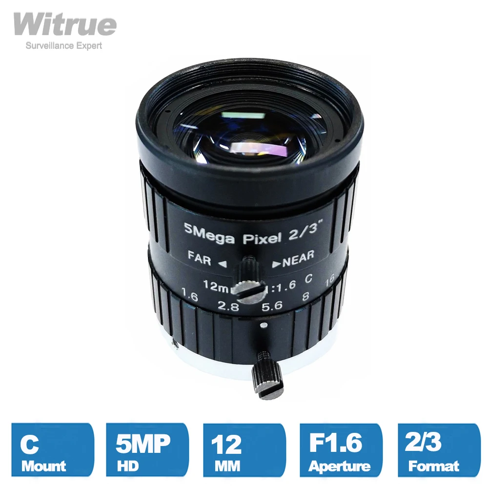 

Witrue Industrial CCTV Lens 12mm HD 5MP C Mount Aperture F1.6 Image Formate 2/3"for Surveillance Security IP Cameras