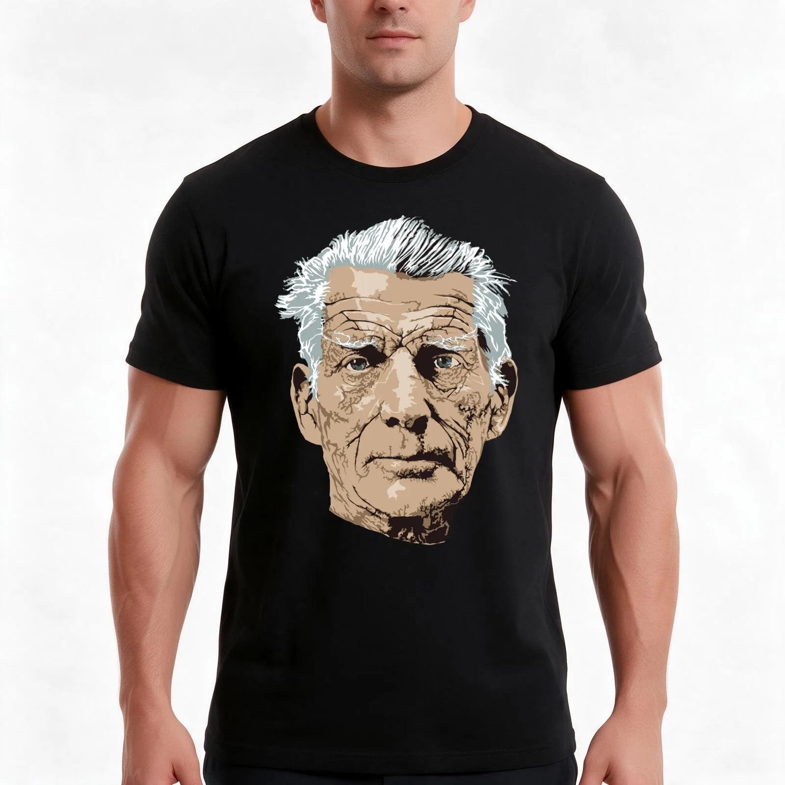 Samuel Beckett T-Shirt, Summer Casual Cotton Tee, Oversized Streetwear Tops, Vintage Graphic Print, Loose Fit Short Sleeve