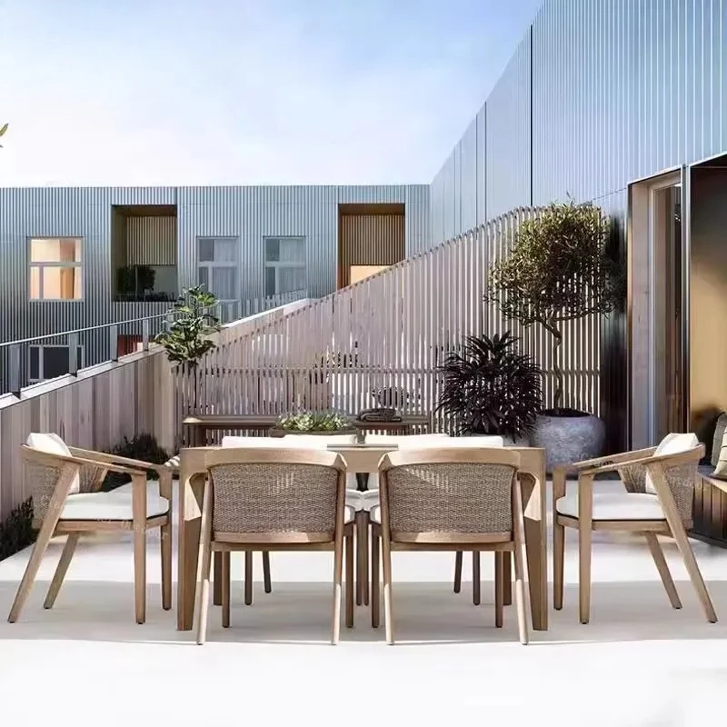 Custom Teak Furniture With Waterproof Cushions Garden Dining Wood Outdoor Chair Teak Outdoor Furniture