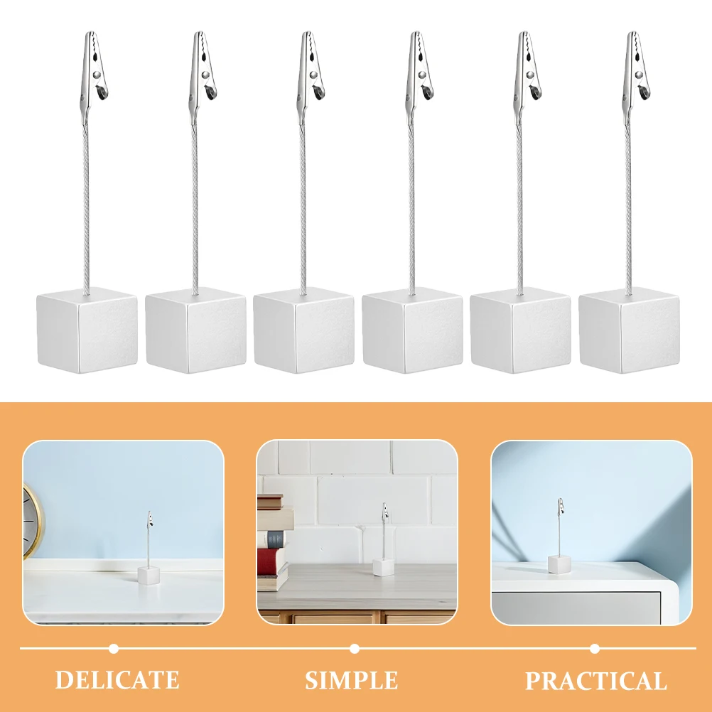 6pcs Square Note Clips Paper Holder Metal Table Card Stand Memo Resin Compact Design Versatile Photo Display