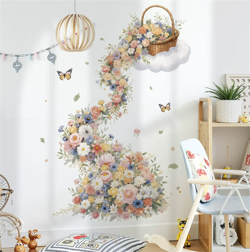 3D American hand drawn flower TV wallpaper garden butterfly flower basket cloud customized mural living room bedroom background