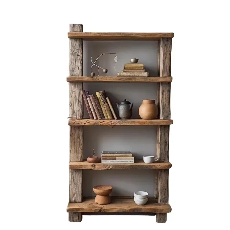 

Wabi Sabi Wind Bookshelf, Ancient Shelf, Old Elm Storage Display Cabinet, Storage Shelf