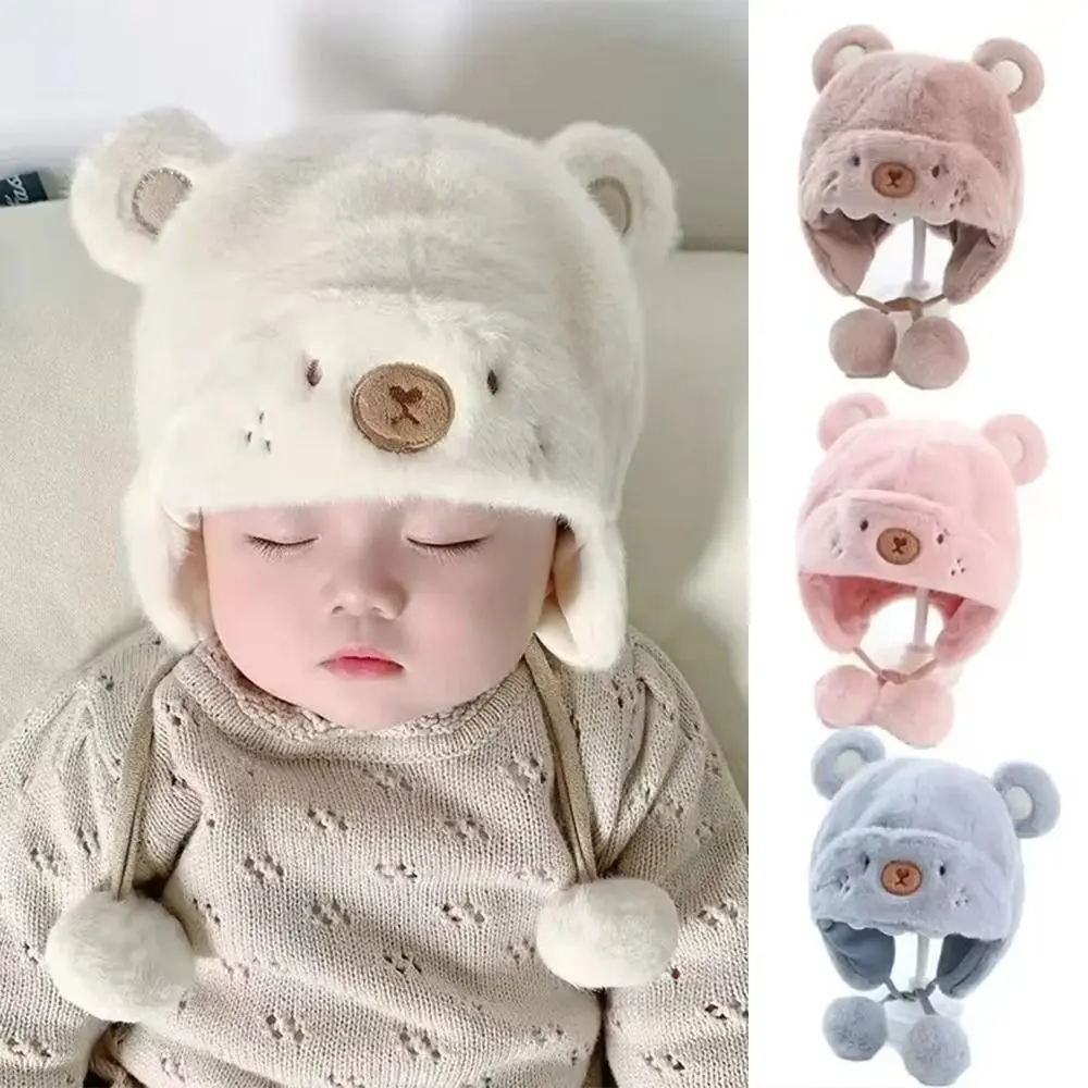 Lovely topi beruang bayi, topi Bonnet bayi baru lahir lembut hangat wol bulu luar ruangan anak laki-laki perempuan