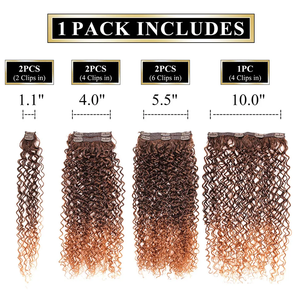 Synthetic Clip In Hair Extension Full Head Long 26”140g Afro Kinky Curly Fake Hair Pieces Clip-on Blacke Brown hairpin For Women