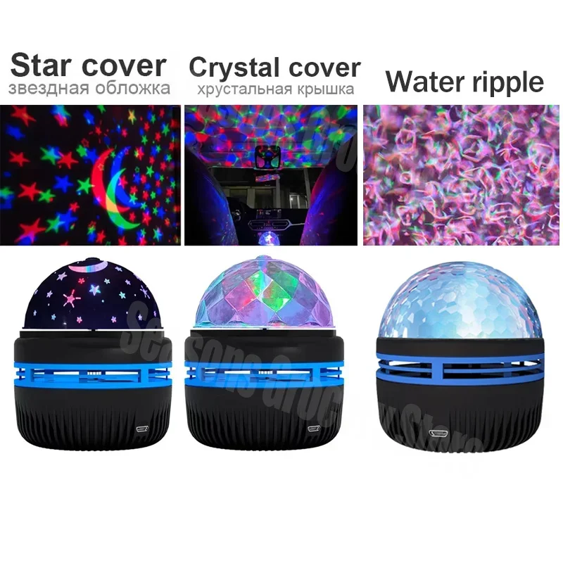 LED Colorful Starry Sky Projection Lamp Rotating Magic Ball Moon Star Crystal Night Light Bedroom Decoration Lighting Gift