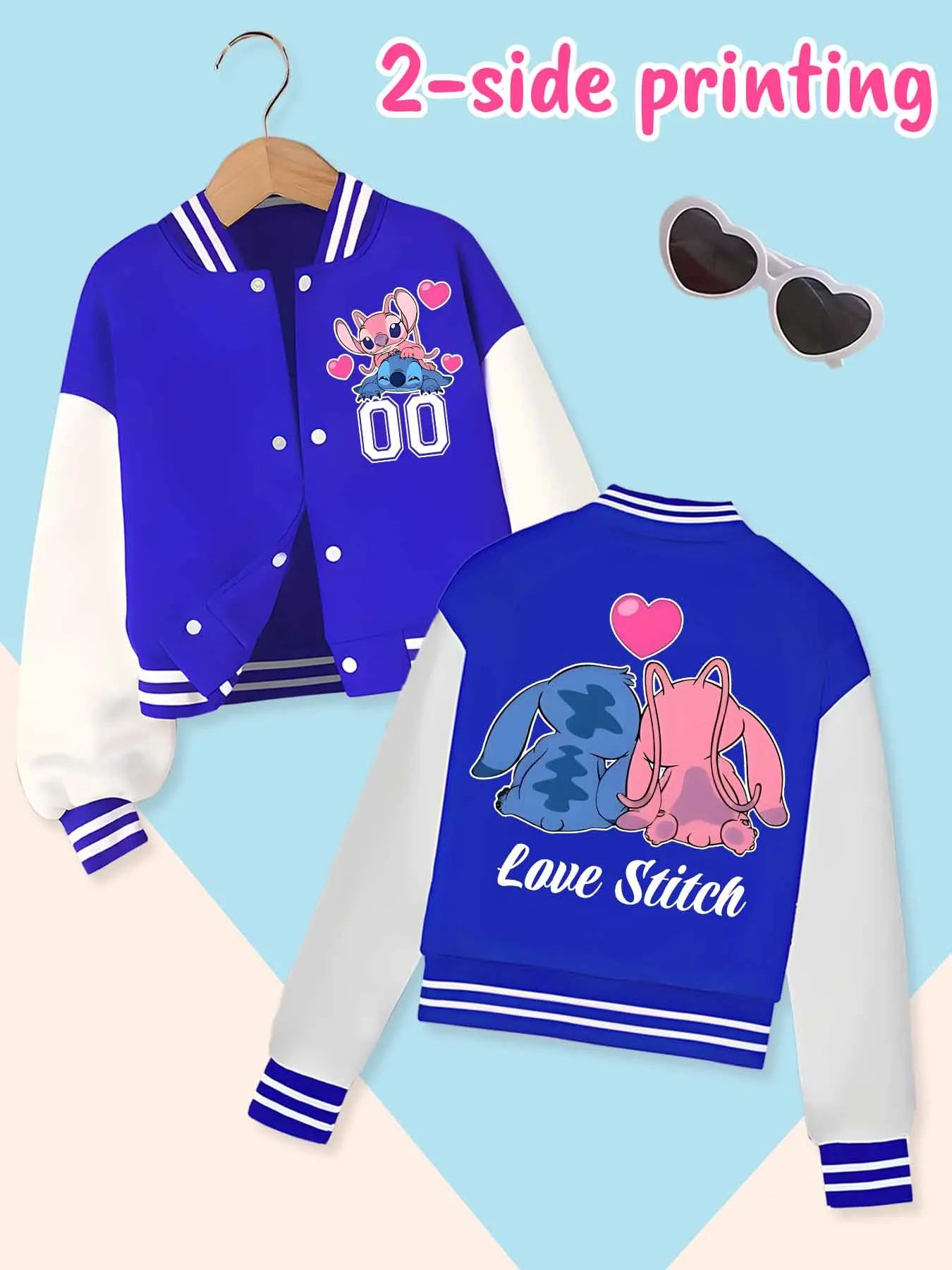 Jaqueta de beisebol tendência da moda Disney, adequada para esportes diários e roupas casuais, impressa com lindo padrão Stitch, belo presente.