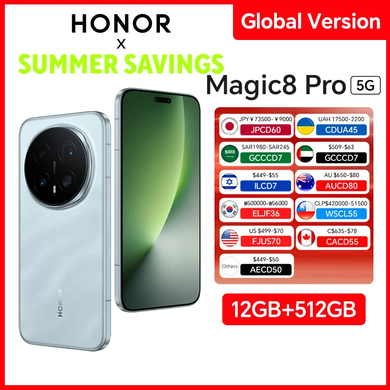 Global Version HONOR Magic8 Pro 12GB+512GB 5G 6.71'' 120Hz OLED Display 200MP Cameras 7100mAh 100W SuperCharge Dual SIM NFC eSIM